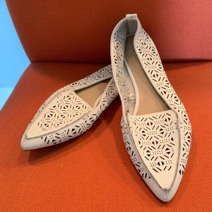 Aldo White Leather Laser Cut Pointed Toe Flats 8